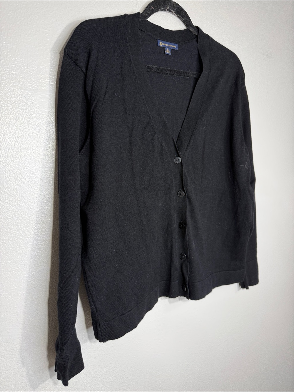 Brooks Brothers Black Pima Cotton V-neck Cardigan Sweater Medium